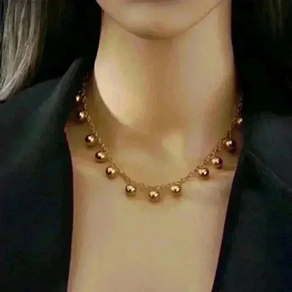 L' Elegance Parisienne Jewelry - Gold Filled Necklace adorned with glossy, dangling beads